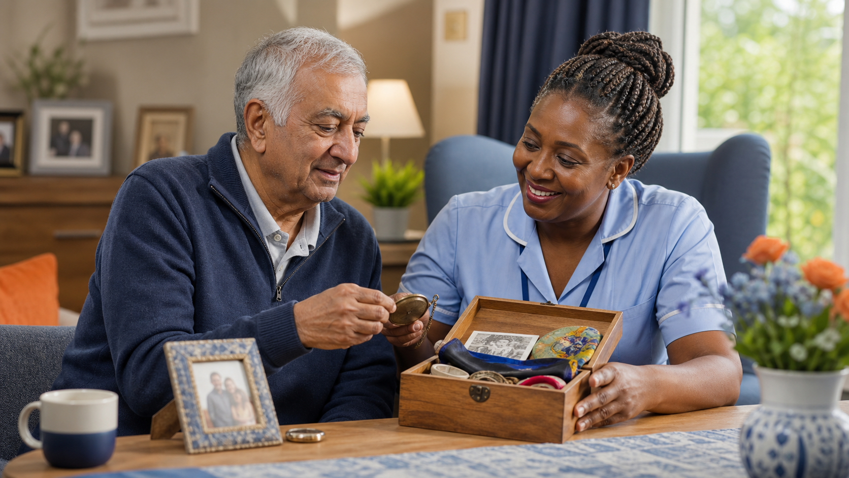 Care worker supporting an older person living with dementia